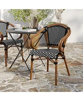 Merrick Lane Sacha Set Of Two Stacking Thonet Bistro Style Chair With Arms, Pe Rattan Seat, And Bamboo Metal Frame For Indoor/Outdoor Use