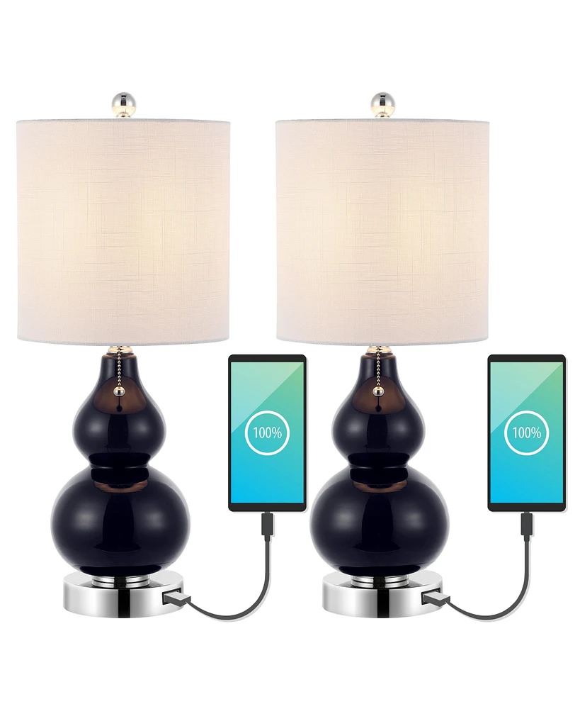 Jonathan Y Cora Classic Retro Glass Led Table Lamp with Usb Charging Port (Set of 2)