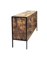 Rustic Brown 6 Drawer Double Dresser with Steel Frame