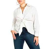 Eloquii Women's Tie Front Collared Blouse