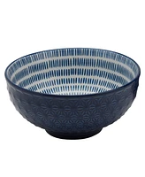 Tabletops Unlimited 6.5" Cobalt Star Embossed Stoneware Ramen Noodle Bowls, Set of 2