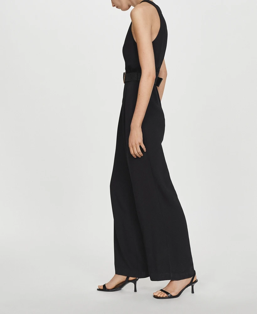 Mango Women's Belt Long Jumpsuit