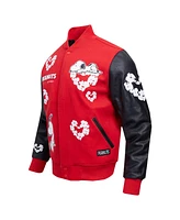 Freeze Max Men's Snoopy Red Peanuts Cotton Heart Full-Zip Varsity Jacket