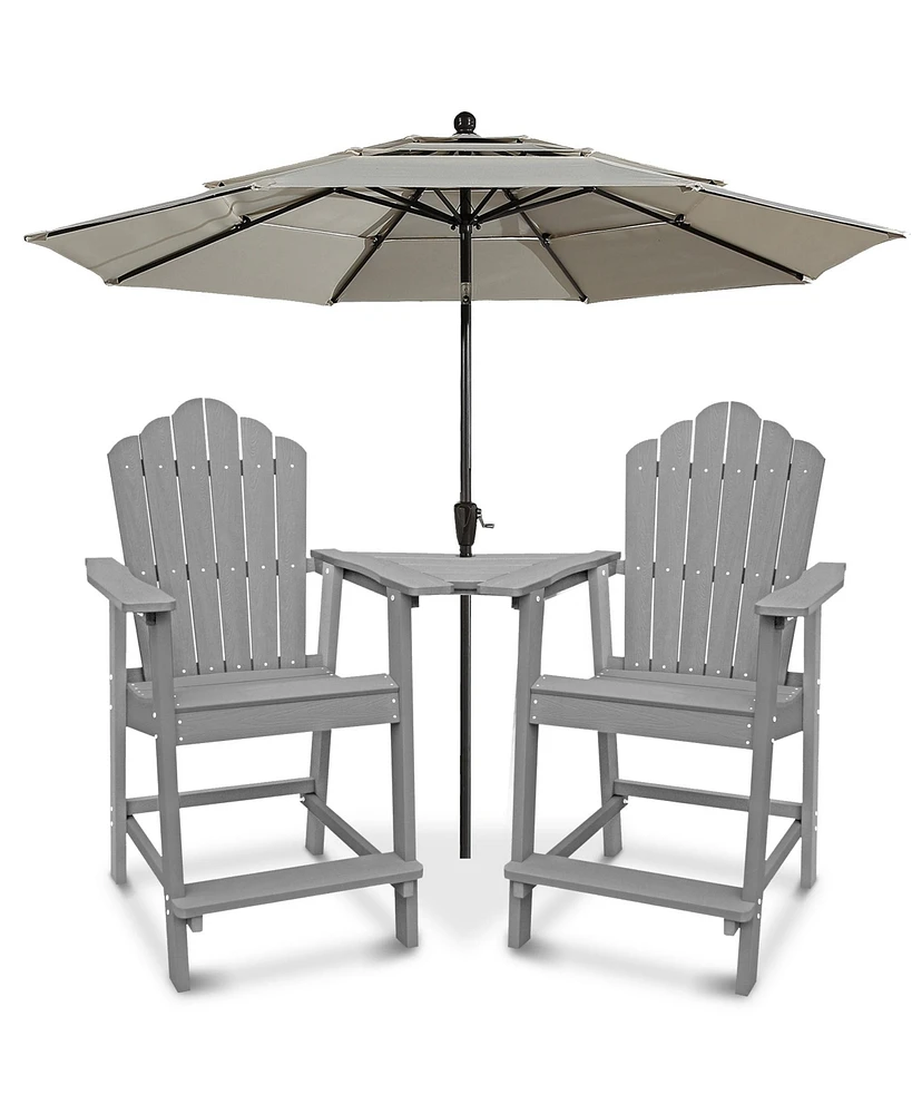 Mondawe 4 Pieces Outdoor Adirondack Chair Set with Attached Tray and Umbrella