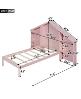 Streamdale Furniture Wood Twin Platform Bed With House-Shaped Storage Headboard And Built-In Led, White