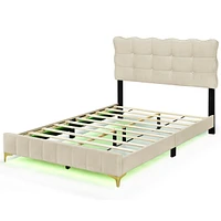 Streamdale Furniture Full Velvet Platform Bed With Led Frame And Stylish Mental Legs, Gray