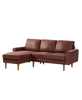 Simplie Fun 82.2"L-Shape Sofa Couch With Chaise Mid-Century Copper Nail Left Chaise