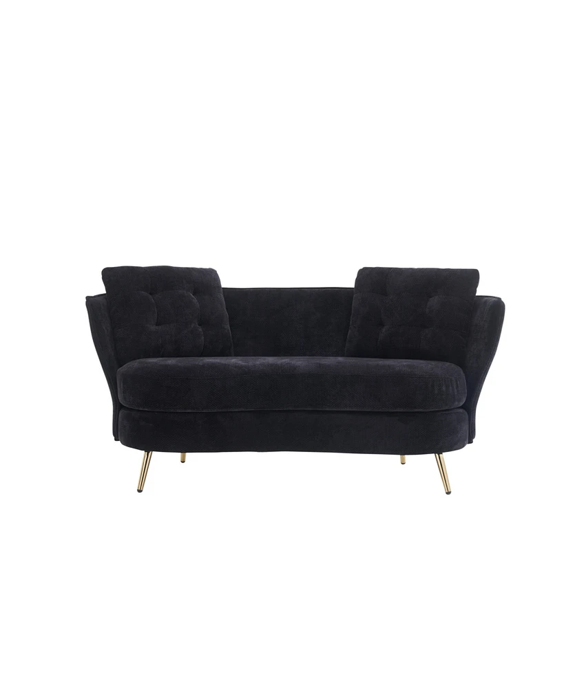 Simplie Fun Polyester Loveseat Sofa with Golden Metal Legs, Black