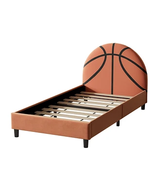 Simplie Fun Basketball Design Upholstered Twin Platform Bed Sport Style Bed For Boys & Girls, Teens, Orange