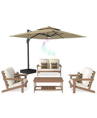 Mondawe All-Weather Patio Conversation Set with Outdoor Umbrella and Coffee Table(Set of 5)