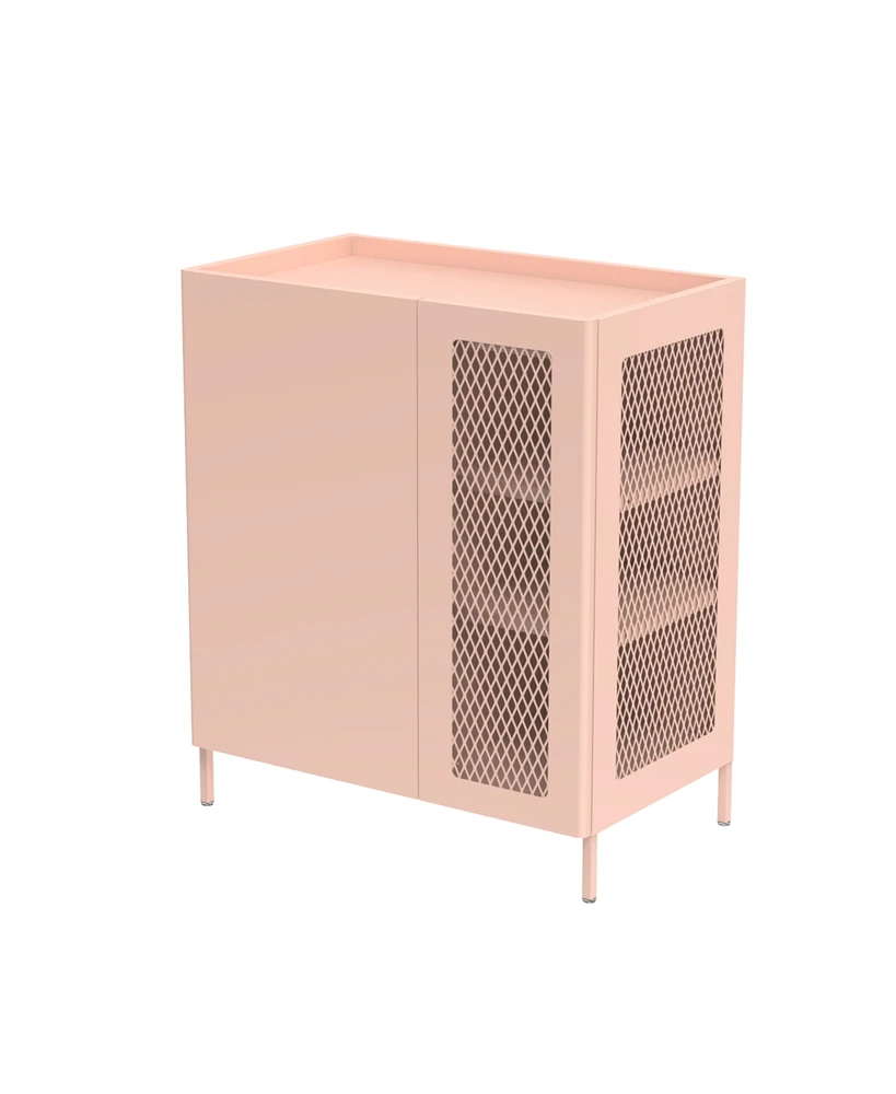 Simplie Fun Pink Metal Sideboard with Mesh Doors and Shelves