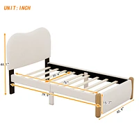 Twin Size Upholstered Platform Bed With Wood Supporting Feet, White