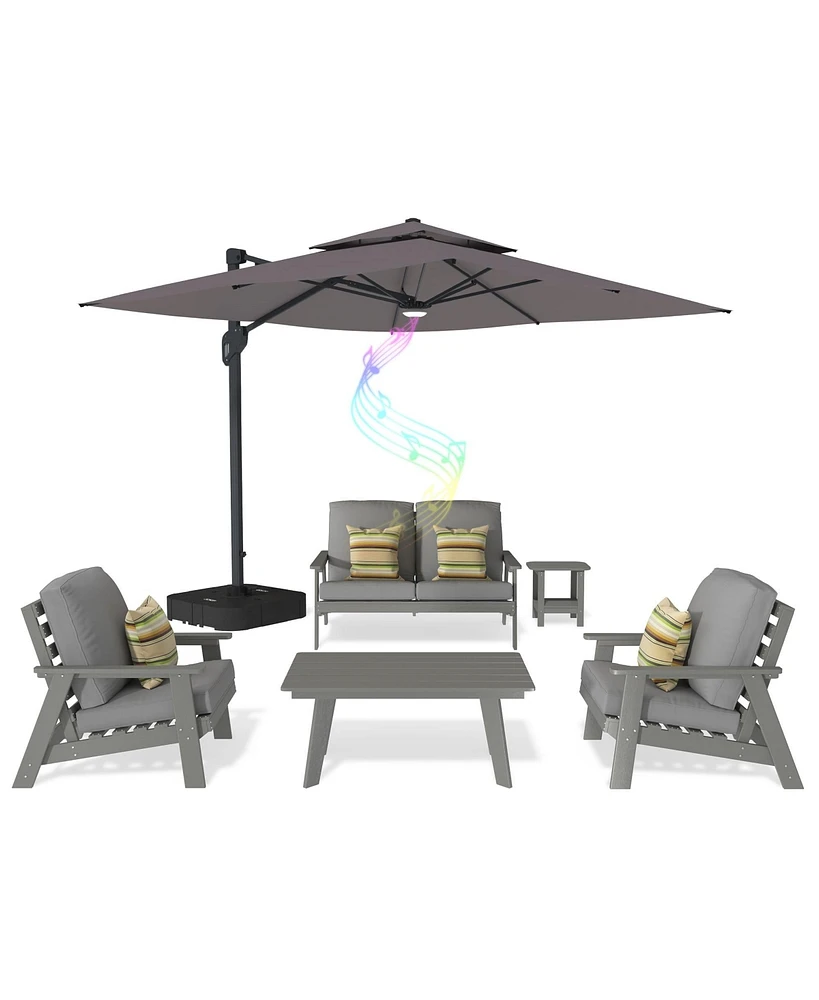 Mondawe 6 Pieces Patio Conversation Seating Set with Outdoor Umbrella and Coffee Table