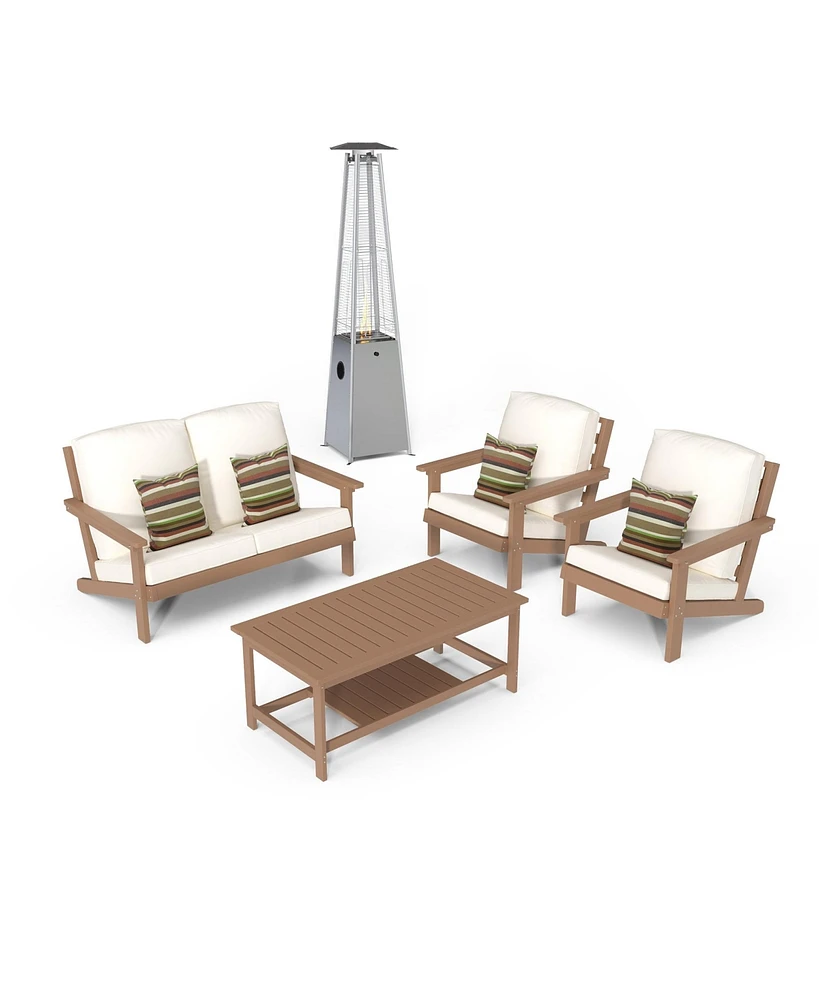 Mondawe 5 Pieces Outdoor Seating Patio Conversation Set with Heater and Coffee Table