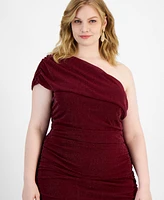 B Darlin Trendy Plus Size One-Shoulder Glitter Gown