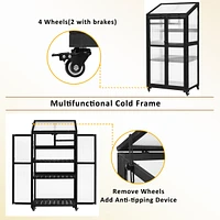 Streamdale Furniture 62" Height Wood Largehouse Balcony Portable Cold Frame With Wheels And Adjustable Shelves