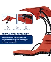 Outdoor Swing Chaise Lounger with Canopy & Stand