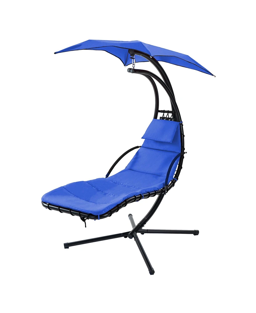Simplie Fun Outdoor Hanging Chaise Lounger with Canopy & Stand