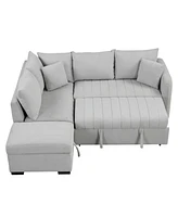 Simplie Fun Versatile L-Shaped Sofa Bed with Usb Ports, Movable Ottoman, & Pull-Out Bed