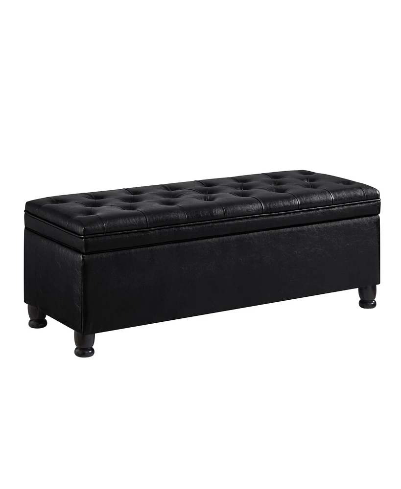 Simplie Fun Black Faux Leather Storage Bench