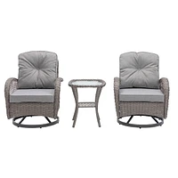 3-Piece Outdoor Swivel Rocker Patio Set, Grey