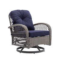 Navy Blue Outdoor Swivel Rocker Chair Set with Cushions
