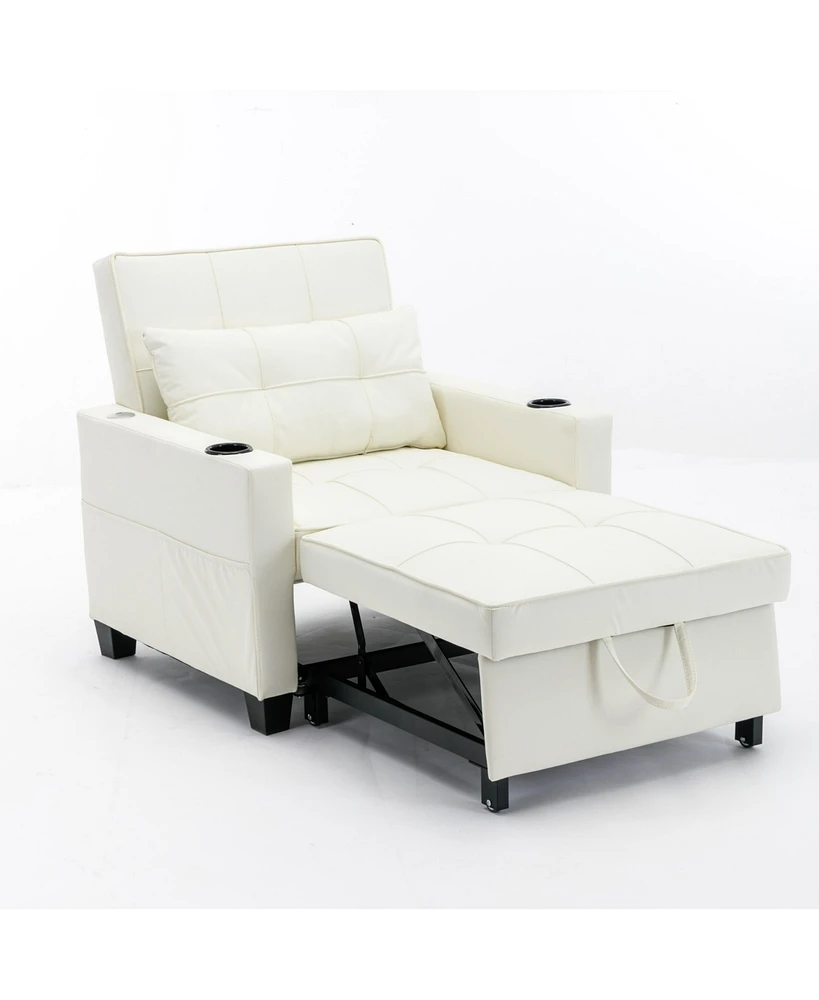 White leather convertible futon chair bed with Usb ports