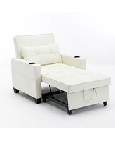 White leather convertible futon chair bed with Usb ports