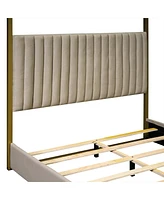 Streamdale Furniture Queen Size Upholstery Canopy Platform Bed With Headboard And Metal Frame, Beige