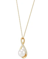 Honora Cultured Freshwater Pearl (9mm) and Diamond Accent Pendant 18" Necklace 14k Gold