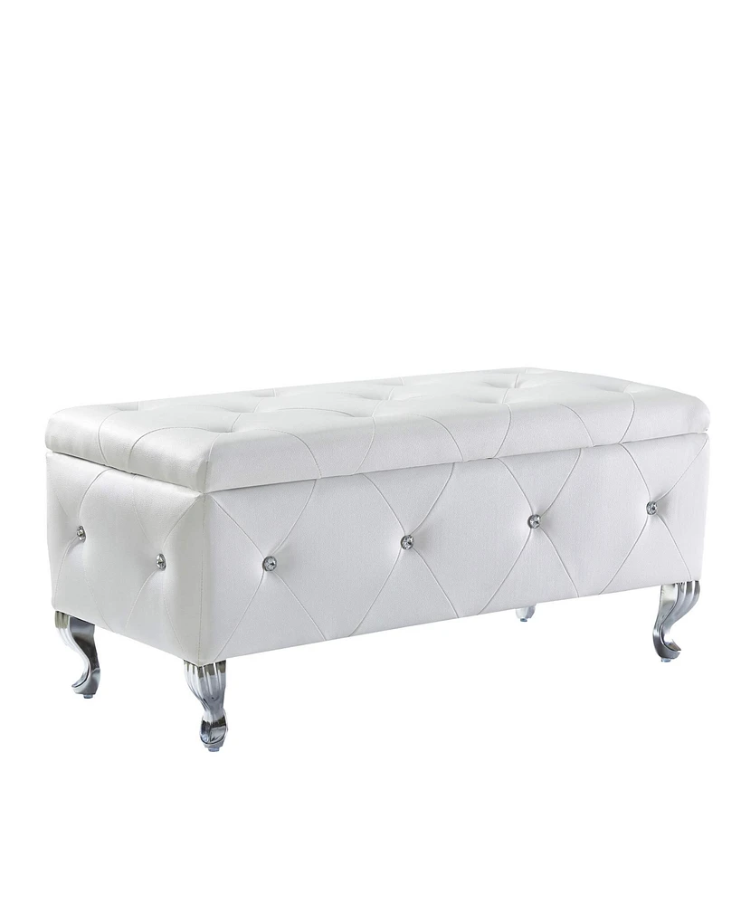 Simplie Fun White Faux Leather Ottoman with Crystal Buttons