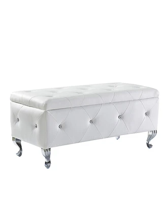 Streamdale Furniture White Faux Leather Ottoman with Crystal Buttons