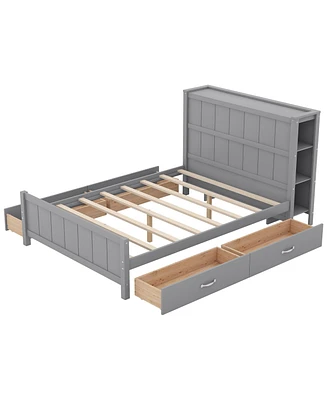 Simplie Fun Full Size Platform Bed With Drawers And Storage Shelves