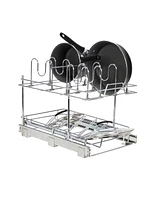 Household Essentials Glidez Multipurpose Chrome-Plated Steel Pull-Out/Slide-Out Basket Storage Organizer for Pots and Lids 2-Tier Dual-Slide Design