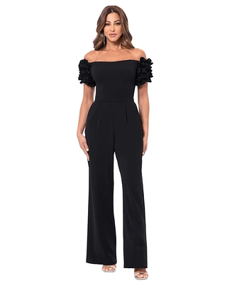 Xscape Women's Ruffled Off-The-Shoulder Straight-Leg Jumpsuit