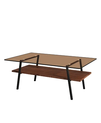 Simplie Fun Modern Brown Glass Coffee Table