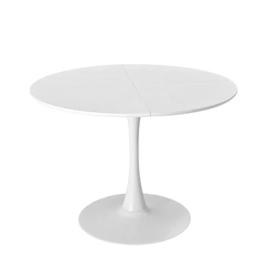 Simplie Fun 42.13" Modern Round Dining Table, Four Patchwork Tabletops With White Solid Wood