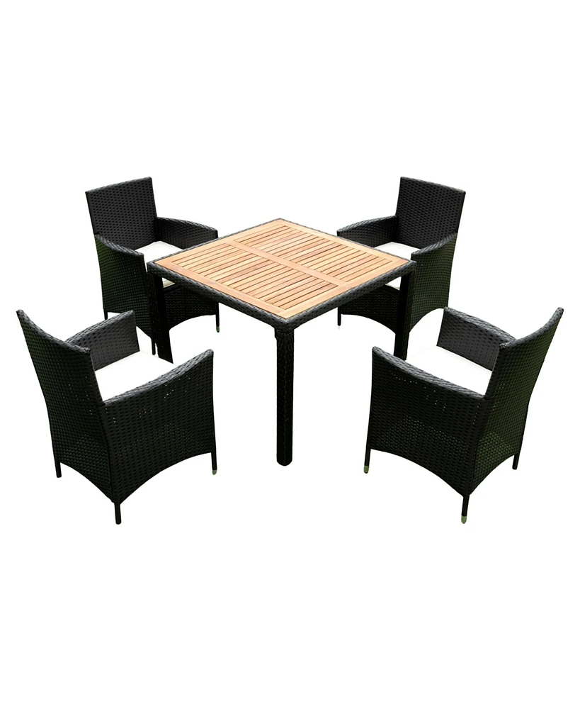 Simplie Fun 5-Piece Outdoor Wicker Dining Set with Acacia Wood Top