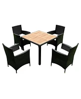 Simplie Fun 5-Piece Outdoor Wicker Dining Set with Acacia Wood Top