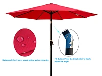 10FT Outdoor Patio Umbrella, Red, Tilt, Crank