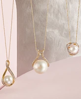 Honora Cultured Freshwater Pearl (8mm) & Diamond (1/8 ct. t.w.) 18" Pendant Necklace 14k Yellow Gold or White