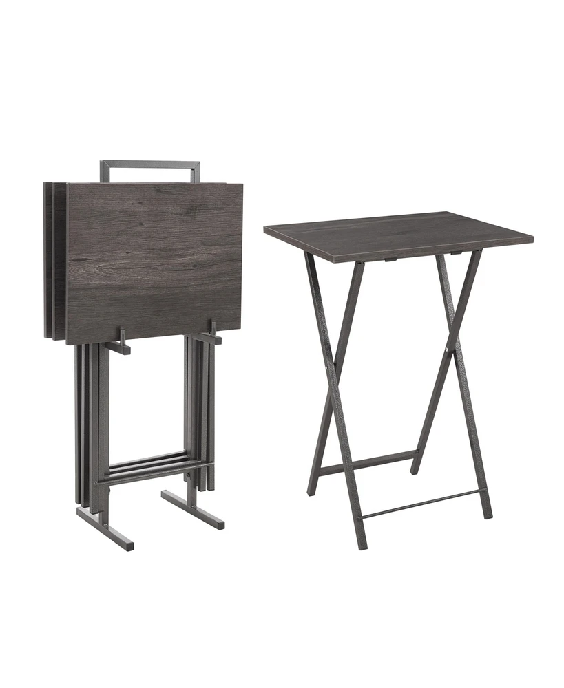 Simplie Fun Rustic Grey Folding Table Set with Storage Stand