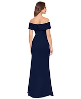 Betsy & Adam Petite Beaded Off-The-Shoulder Gown