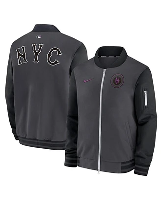 Nike Men's Charcoal New York Mets 2024 City Connect Authentic Collection Game Time Full-Zip Bomber Jacket