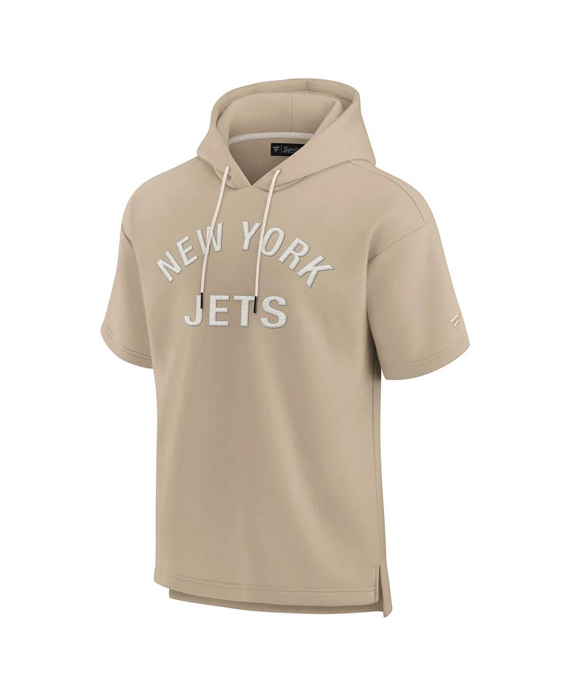 Men's and Women's Fanatics Signature Khaki Detroit Lions Elements Super Soft Fleece Short Sleeve Pullover Hoodie
