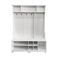 White Hall Tree with Shoe Bench and Coat Rack
