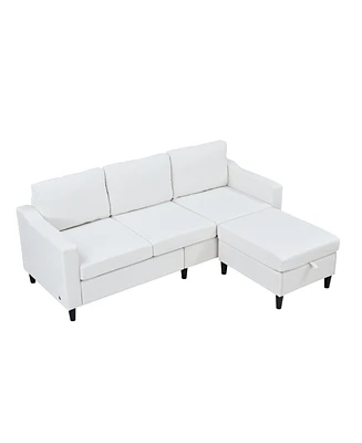 Simplie Fun White L-Shaped Convertible Sectional Sofa with Storage