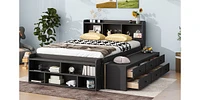 Full Bed With Bookcase Headboard, Under Bed Storage Drawers And Bed End Storage Case, Espresso