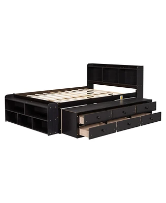 Streamdale Furniture Full Bed With Bookcase Headboard, Under Bed Storage Drawers And Bed End Storage Case, Espresso