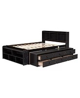 Simplie Fun Full Bed With Bookcase Headboard, Under Bed Storage Drawers And Bed End Storage Case, Espresso